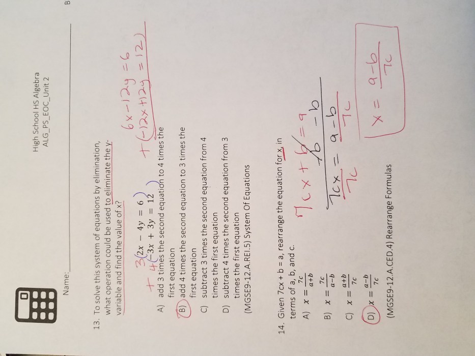 Eoc algebra test practice question hzq