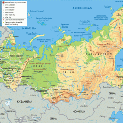 Russia and republics physical map