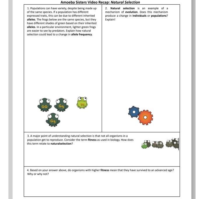 Amoeba sisters video recap: natural selection worksheet answers pdf